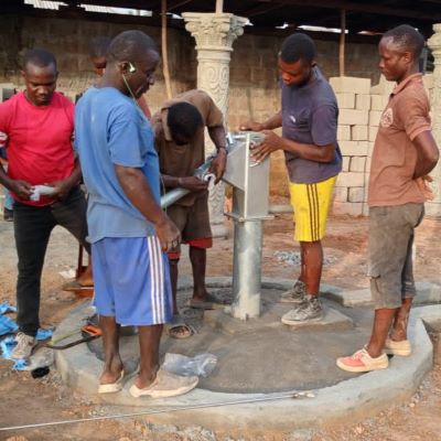 Hand pump installation on the new well