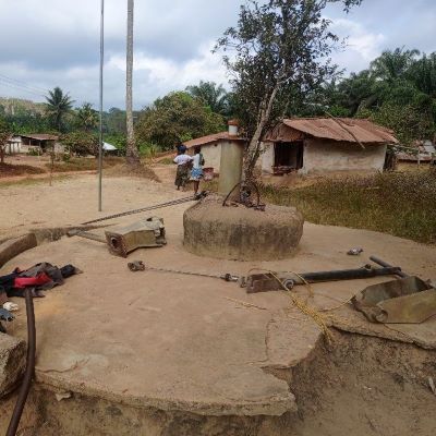Village hand pump undergoing repairs