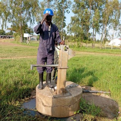 Hand pump undergoing repair 