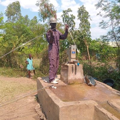 Broken village well undergoing repairs 