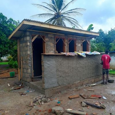 The construction of Jennet community latrine in progress 