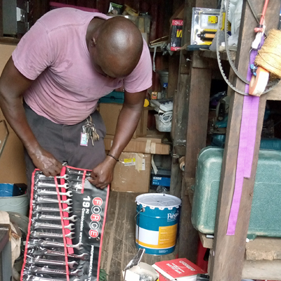 Mechanic organizing new tools
