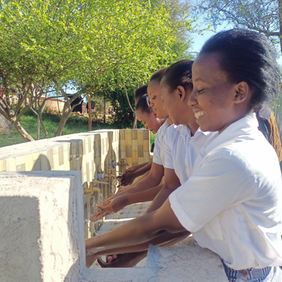 Students by Handwashing station