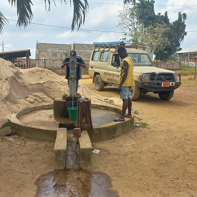 Water is flowing from the hand-pump after repair 