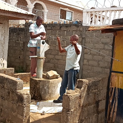 The hand-pump undergoing repairs 