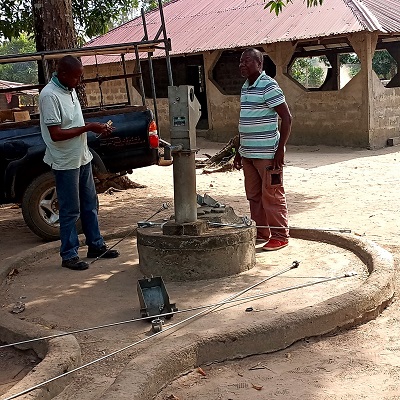 The hand-pump undergoing repair 