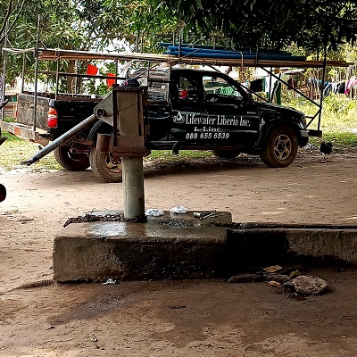 Neezoe community hand-pump provides water for about 300 people   