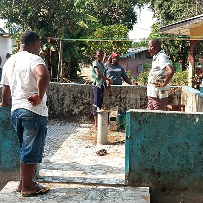 The hand-pump undergoing repair