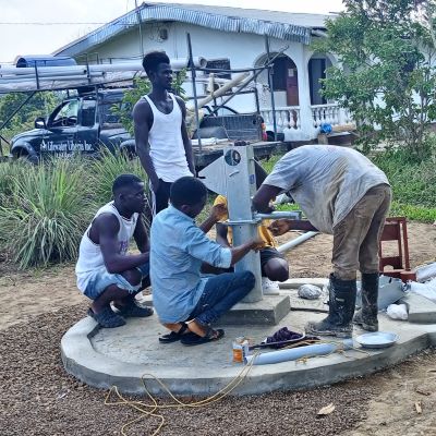 Hand pump installation work in progress