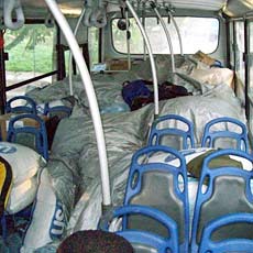 Bus with supplies for Refugees
